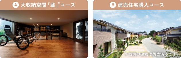 A：大収納空間「蔵」コース　B：建売住宅購入コース