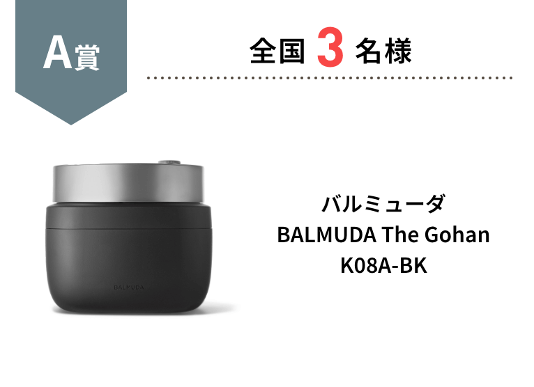A賞 全国3名様 バルミューダBALMUDA THE Gohan K08A-BK
