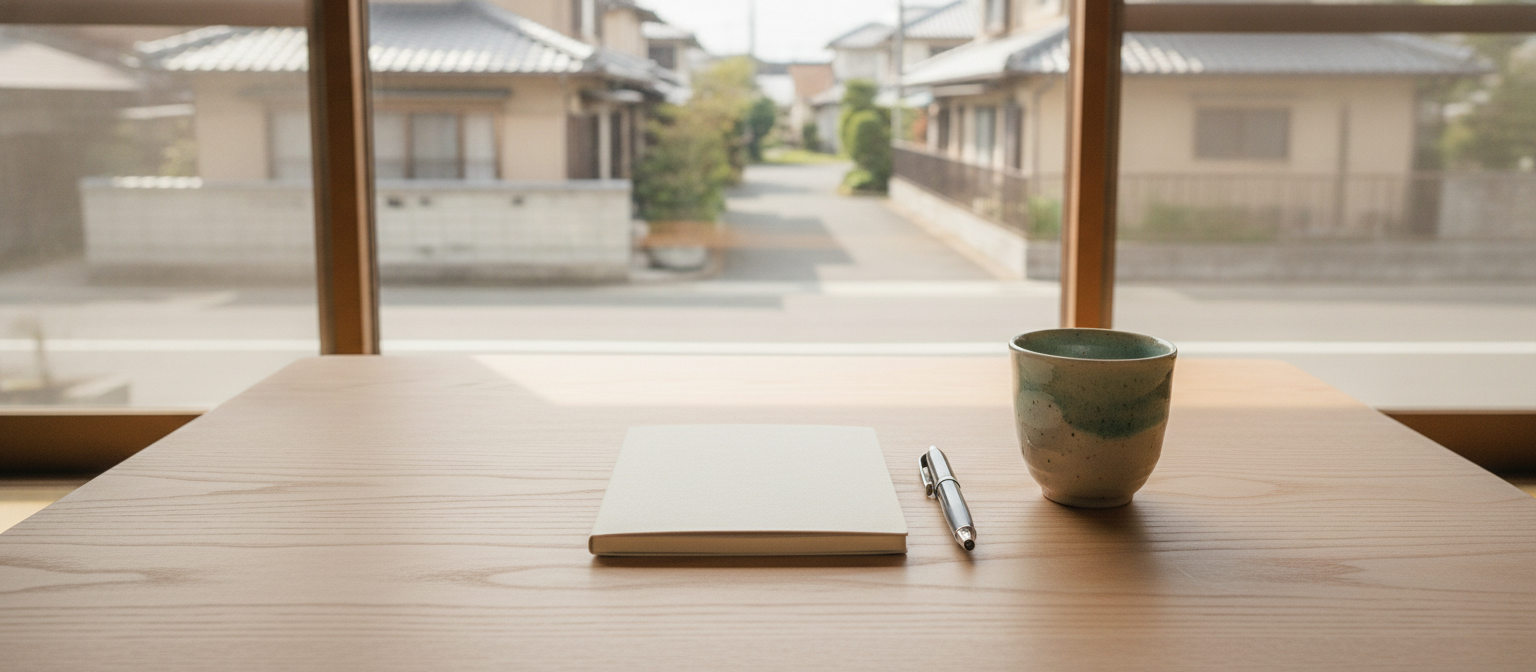 自宅のテーブルでパソコンを使い、住宅の成約価格を調べているイメージ
