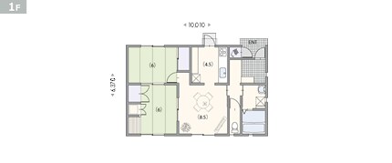 北東入り玄関 6畳タタミ室の続き間センターリビングプラン