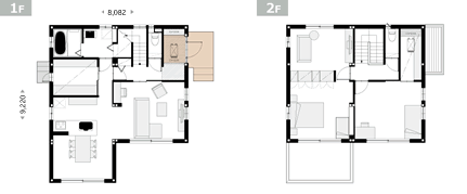 東入り玄関 南面下屋+大型バルコニー