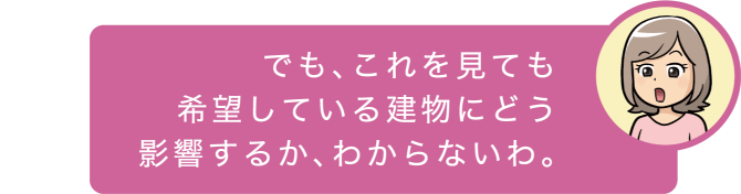 でも、これを見ても希望している建物にどう影響するか、わからないわ。