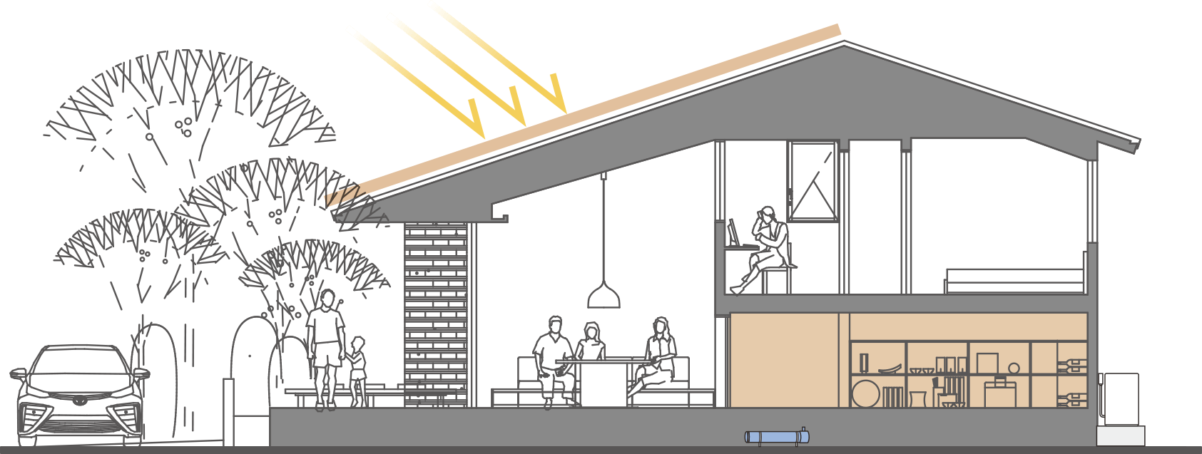 大容量の太陽光発電システムの断面図