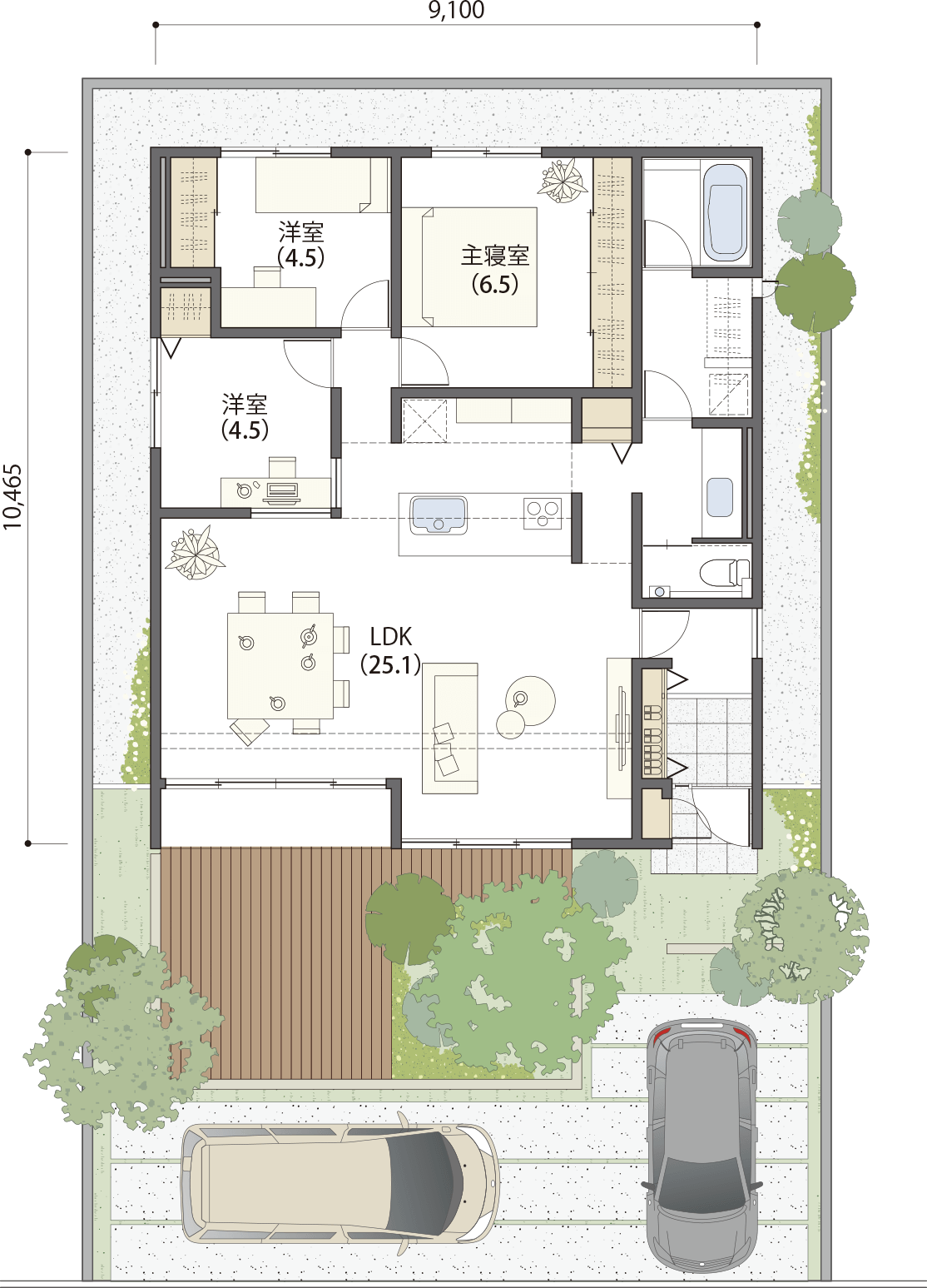 家事効率重視の平屋の間取り図