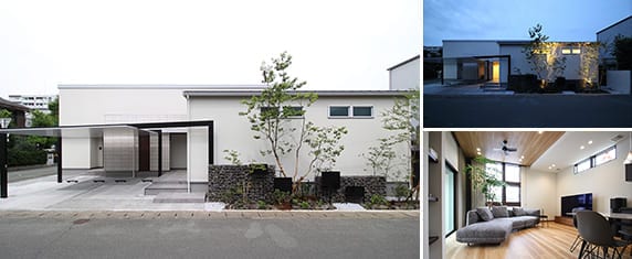 平屋の建築実例 伸びのある水平ラインで設計する街の中の白い邸宅