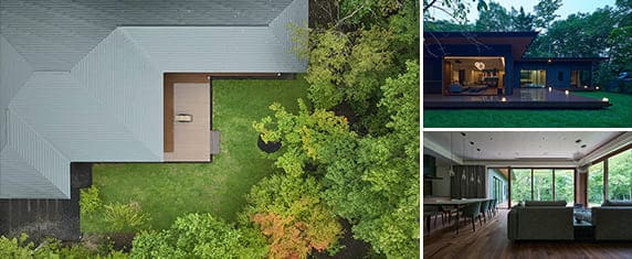 平屋の建築実例 外部の豊かな緑に接する部屋を連続的につくった平屋の住まい