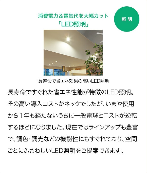 消費電力＆電気代を大幅カット「LED照明」