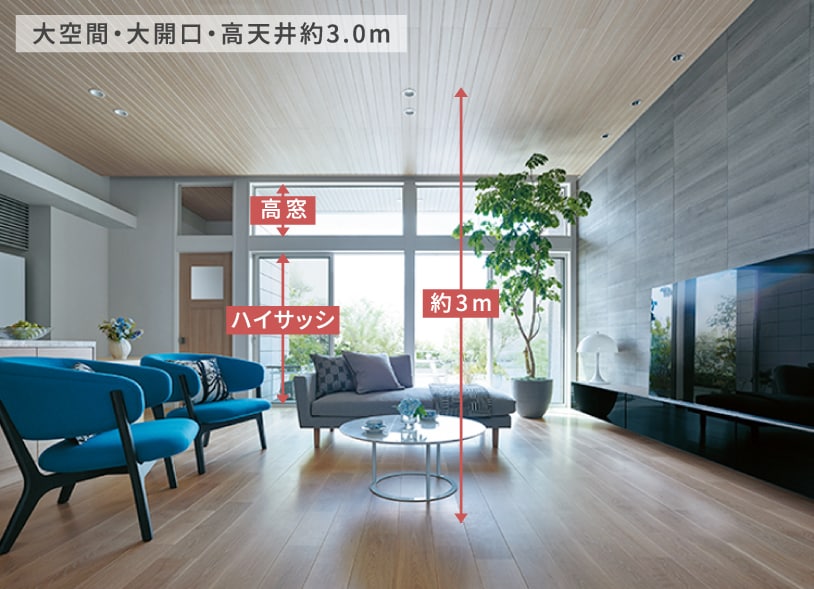 大空間・大開口・高天井約3.0m