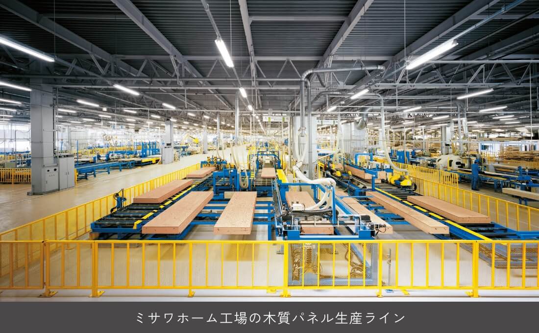 ミサワホーム工場の木質パネル生産ライン 