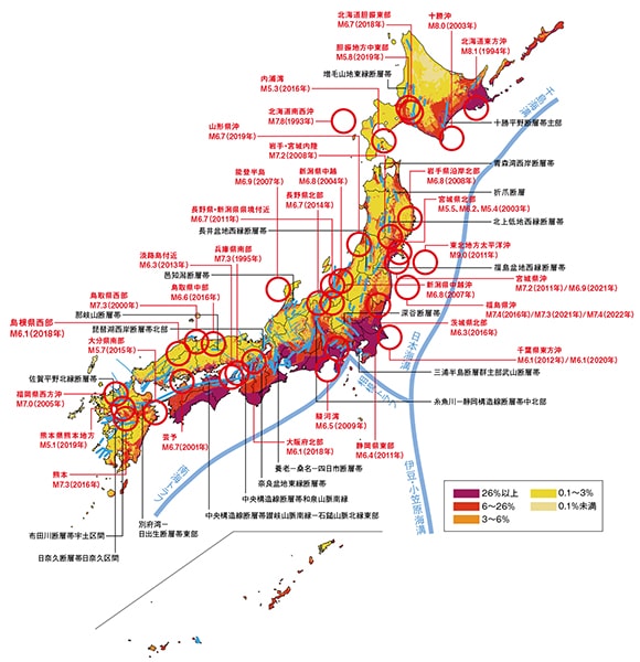 2020年から30年以内に震度6弱以上の揺れに見舞われる確率