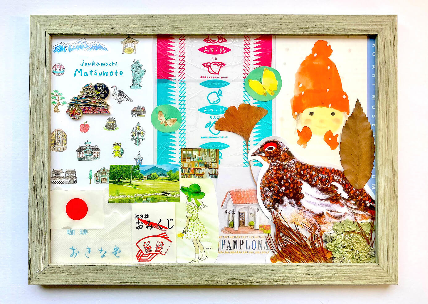 完成したコラージュをフレームに