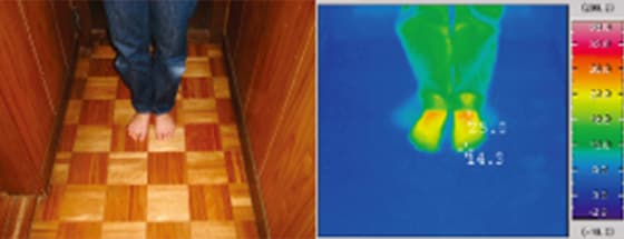 冬場、断熱処理をしていない床は、室内より10℃以上も低くなっています。