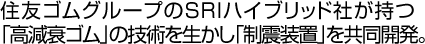 住友ゴムグループのSRIハイブリッド社が持つ 「高減衰ゴム」の技術を生かし「制震装置」を共同開発。