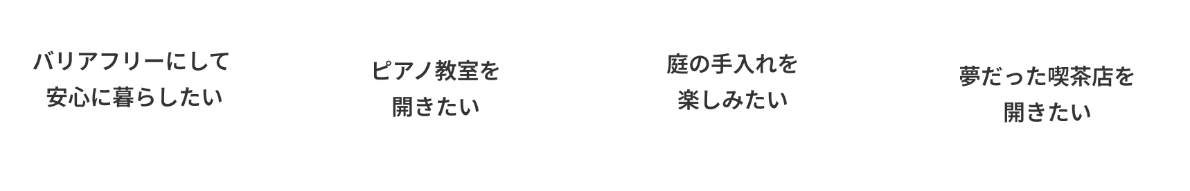 バリアフリーにして安心に暮らしたい ピアノ教室を開きたい 庭の手入れを楽しみたい 夢だった喫茶店を開きたい
