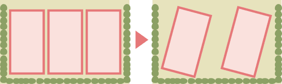 ゆとりある配置で棟と棟の間に空間を確保した配置図